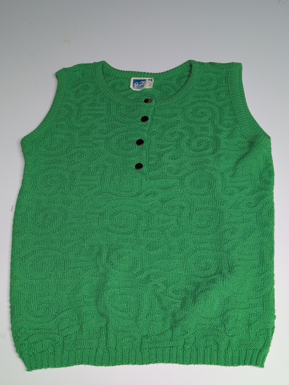 Peaches Bright Green Knit Tank Best With Button Placket